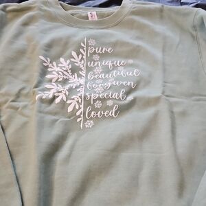 Love in Green Sweatshirt with White Snowflake Design